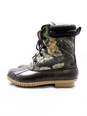 Explorers Camo Canvas & Brown Rubber Insulated Steel Shank Utility Boots Men's 7